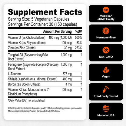 Testosterone Booster for Men - Natural Supplement Premium Tongkat Ali, Fenugreek, Shilajit & Boron - Male Support - Libido, Energy & Muscle Growth Support - 30 Servings
